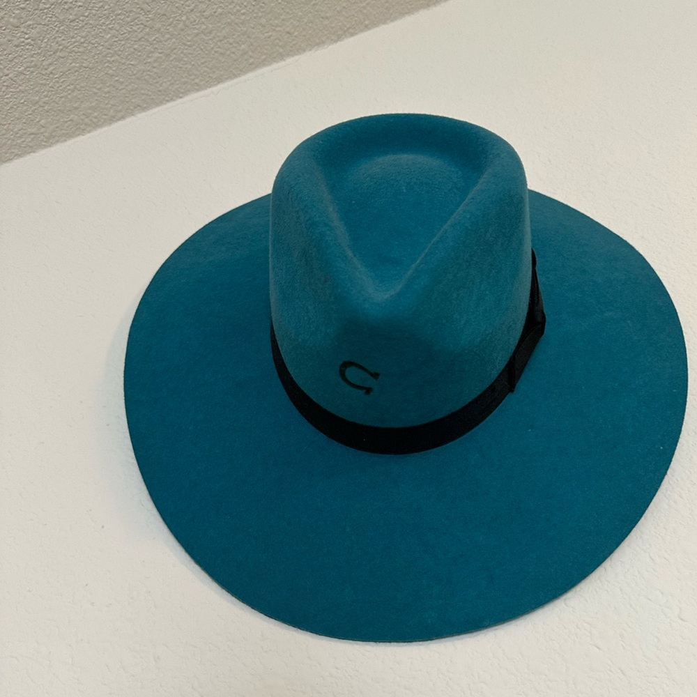 Teal Wide-Brim Hat with Black Band